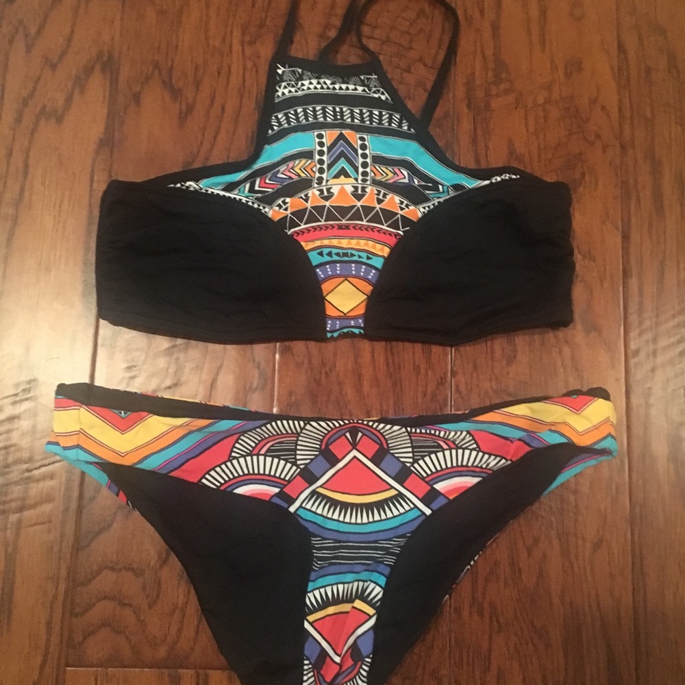 High Neck Aztec Print Bikini Set